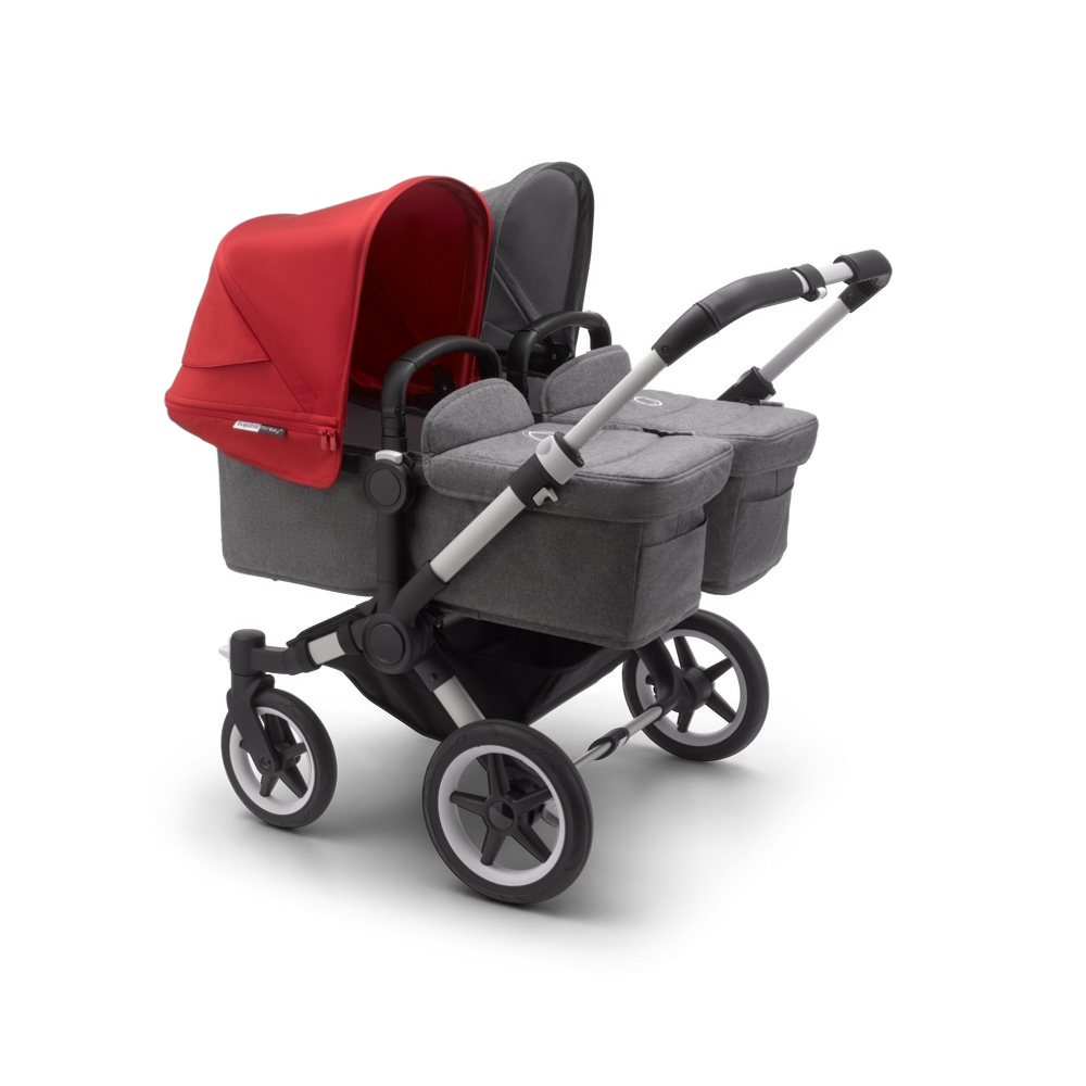 Коляска для двойни 2 в 1 Bugaboo Donkey 3 Duo Twin шасси Alu, Grey Melange  / Red / Grey Melange (Серый Меланж / Красный / Серый Меланж)