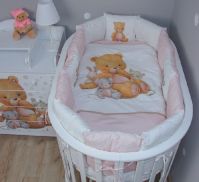 Комплект в кроватку Vikalex Мишкина Компания для овальной кроватки (6 предметов), Горох / Розовый - вид 1 миниатюра