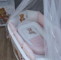 Комплект в кроватку Vikalex Мишкина Компания для овальной кроватки (6 предметов), Горох / Розовый - вид 5 миниатюра