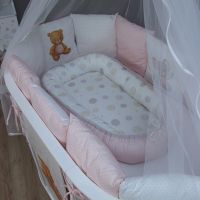 Комплект в кроватку Vikalex Мишкина Компания для овальной кроватки (6 предметов), Горох / Розовый - вид 9 миниатюра