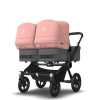 Коляска для двойни 2 в 1 Bugaboo Donkey 5 Twin шасси Black, Grey Melange / Morning Ping (Серый Меланж / Розовый) - вид 3 миниатюра