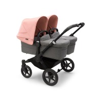 Коляска для двойни 2 в 1 Bugaboo Donkey 5 Twin шасси Black, Grey Melange / Morning Ping (Серый Меланж / Розовый) - вид 1 миниатюра