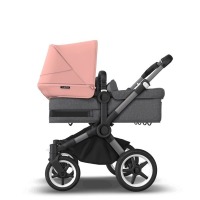 Коляска для двойни 2 в 1 Bugaboo Donkey 5 Twin шасси Graphite, Grey Melange / Morning Ping (Серый Меланж / Розовый) - вид 1 миниатюра