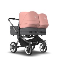 Коляска для двойни 2 в 1 Bugaboo Donkey 5 Twin шасси Graphite, Grey Melange / Morning Ping (Серый Меланж / Розовый) - вид 9 миниатюра