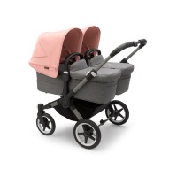 Коляска для двойни 2 в 1 Bugaboo Donkey 5 Twin шасси Graphite, Grey Melange / Morning Ping (Серый Меланж / Розовый) - вид 1 миниатюра