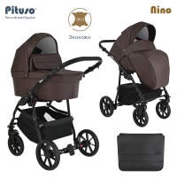 Коляска 2 в 1 Pituso Nino Eco-Leather, Dark Brown (Темно-коричневый) - вид 1 миниатюра