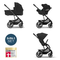 Коляска 3 в 1 Cybex Balios S Lux New 2023 шасси Black, Moon Black (Черный / шасси Черный / с дождевиком) - вид 1 миниатюра