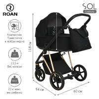 Коляска 2 в 1 Roan Sol Luxury, True Black / шасси Gold (Черный) - вид 27 миниатюра