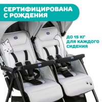 Прогулочная коляска для двойни Chicco Ohlala Twin, Silver Cat (Серый) - вид 3 миниатюра